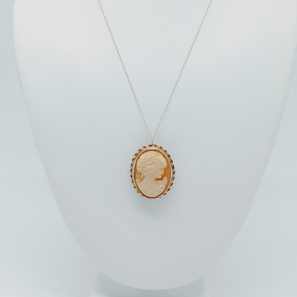 Vintage 14k Carved Shell Cameo Brooch Pendant Necklace - Picture 4 of 9